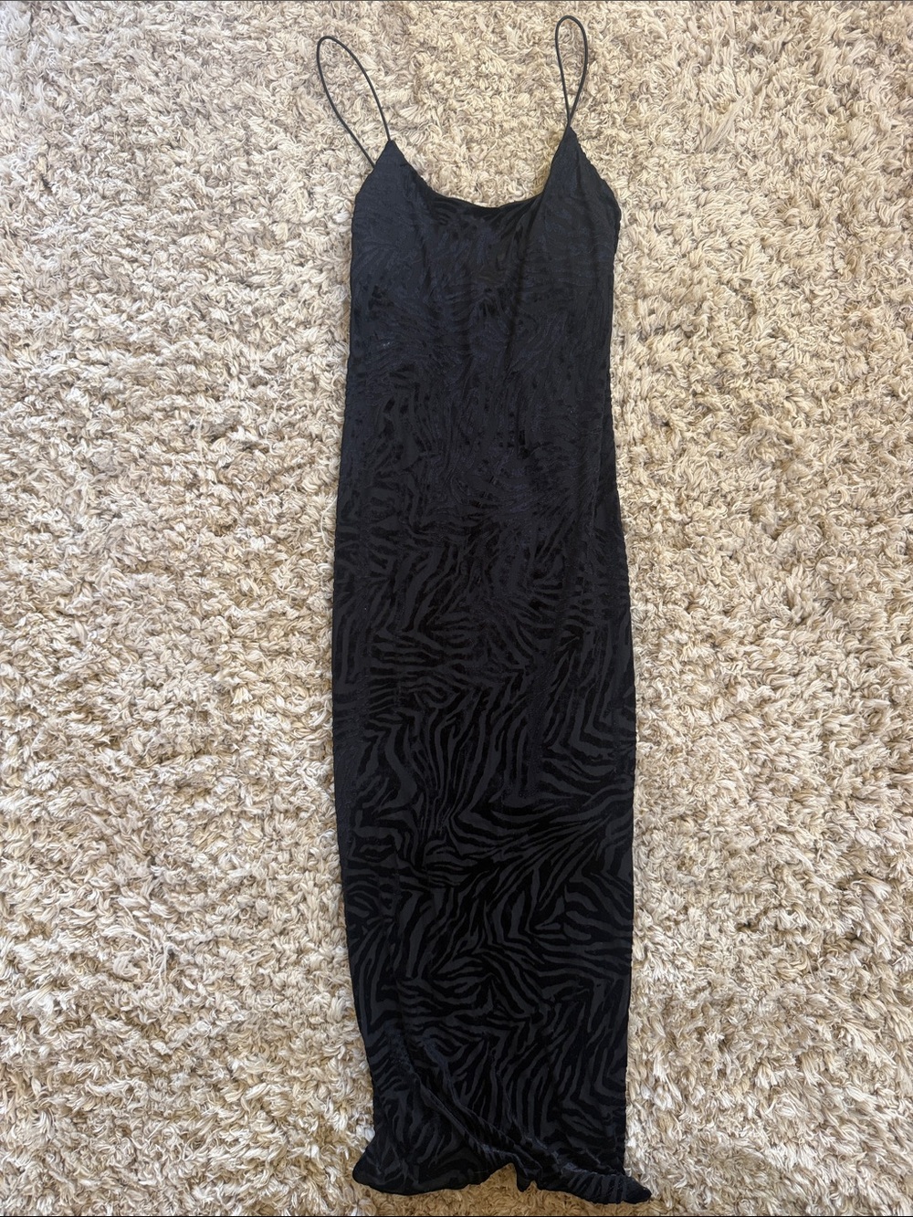 Black Slip Maxi Dress with Subtle Animal Texture